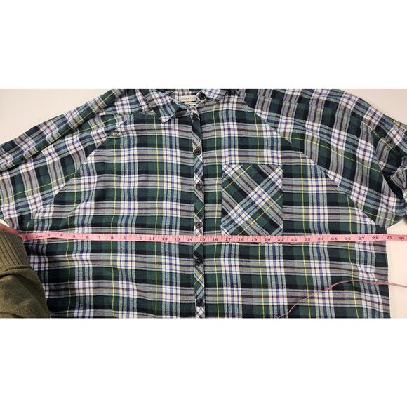 UO Brendan Green Drapey Flannel Christmas Button up shirt slub oversized S plaid - Picture 8 of 9